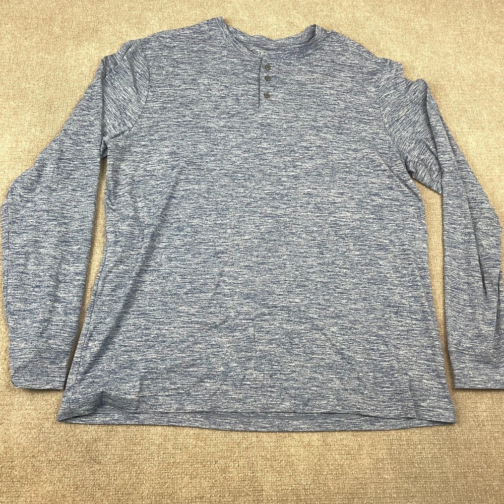 Marc Anthony Luxury Henley Shirt Men 2XL Heather Blue Stretch Casual Long Sleeve